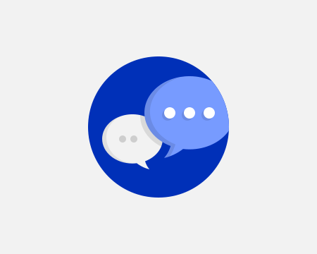 blue and white speech bubbles icon